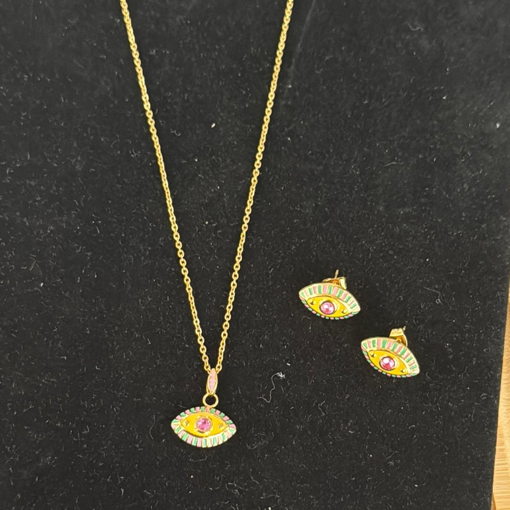Ramla Necklace and Earring set. Yellow Evil Eyes